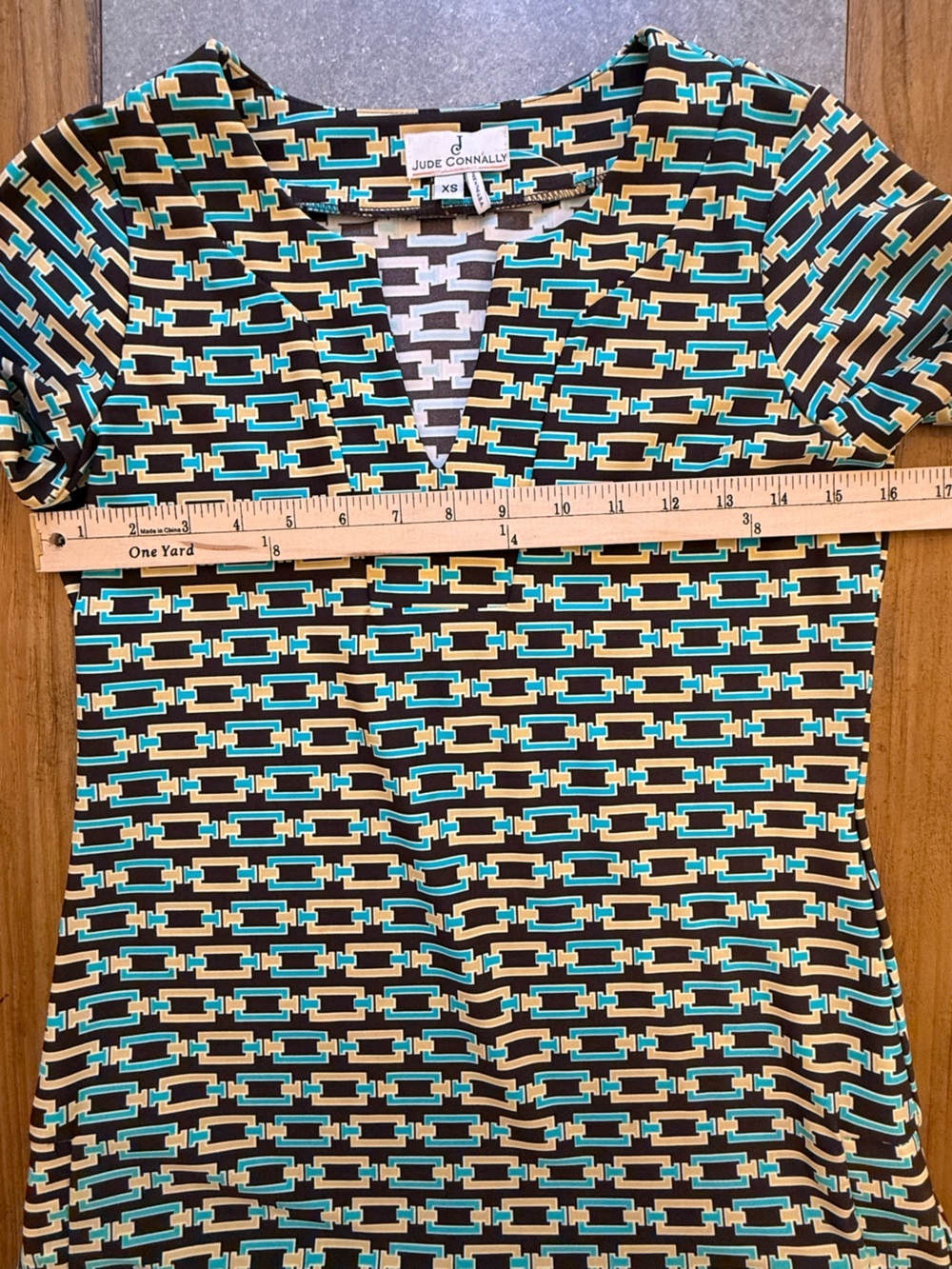 Jude Connally Jude Cloth Geometric Chain Print Brown Teal Cream Chris Top XS - Picture 7 of 9
